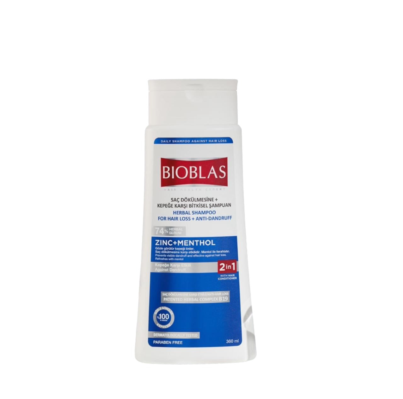 Bioblas Herbal Shampoo For Hair Loss & Anti-Dandruff Zinc + Methanol 360ml