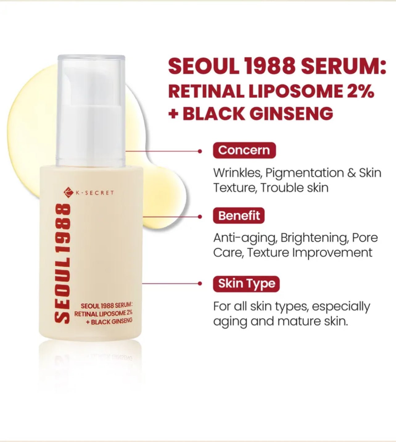 SEOUL 1988 SERUM:
RETINAL LIPOSOME 1%
+ fermented rice